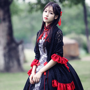 青龙洛丽塔古典哥特lolita裙公主洋装秋冬女装连衣裙萝莉cos套装