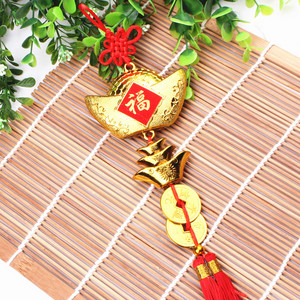 金元宝串挂件铜钱币鱼挂饰 喜庆中国结小号挂件家居门口镇宅招财