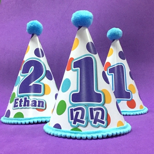 宝宝生日装饰布置儿童周岁数字纸帽定制生日派对帽可印名字1个