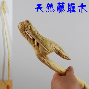 黄荆木根雕龙头拐杖/纯天然藤缠木随形雕木雕手杖/长1.2米异形杖