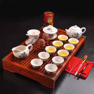 陶瓷功夫茶具套装茶博士实木茶盘整套中式骨瓷盖碗茶壶茶杯滤家用