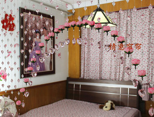 玫瑰花朵珠帘 橱窗装饰帘美容院化妆品店免打眼可粘贴满百包邮