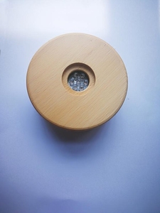 LED七彩灯水晶球圆形榉木底座发光音乐电子灯座玻璃玉器工艺摆件