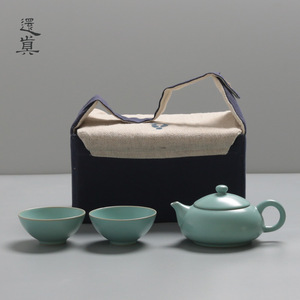 还真汝窑功夫便携一壶两杯汝瓷茶具套装旅行陶瓷茶壶茶杯小品茗杯