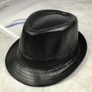 帽子男秋冬天皮质黑色爵士帽短沿小礼帽女英伦休闲男士礼帽绅士帽