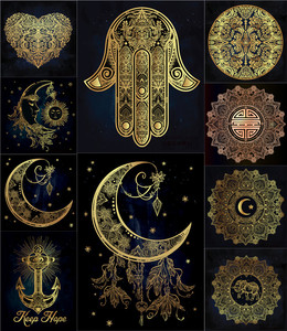 a0025矢量ai设计素材 神秘民族风花纹图腾曼陀罗星象符号月亮