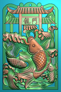 御林精雕/46牌鱼跃龙门 精雕图 雕刻图 灰度图 jdp精雕 浮雕图