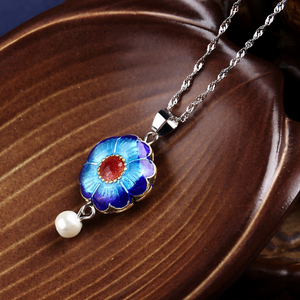 复古典民族风925银项链女景泰蓝烧蓝掐丝珐琅吊坠饰品配裙子项坠