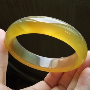 纯天然原色无烧巴西蜜糖色黄玉髓手镯/玛瑙中宽手镯/包邮54