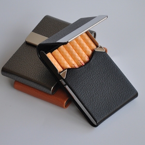 男士个性创意7支装超薄不锈钢贴皮烟盒 控烟型便携翻盖香於盒子