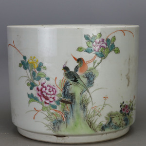 珠山八友刘雨岑粉彩花鸟笔海景德镇十大瓷厂老仓库修补件