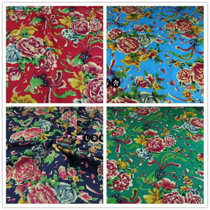 亚麻 棉麻 北京老土布 被面花 凤凰牡丹花 东北大花布 服装面料
