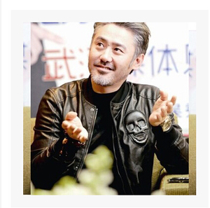 秋季新款吴秀波同款骷髅头真皮皮衣 男立领绵羊皮真皮皮夹克外套