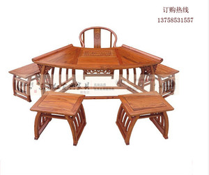 茶桌椅组合实木扇形茶几茶台办公室创意泡茶桌中式仿古南榆木家具