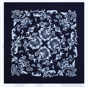 荷花鱼90x90苗族布依族手工蜡染工艺品装饰画蜡染画壁挂蜡染桌布