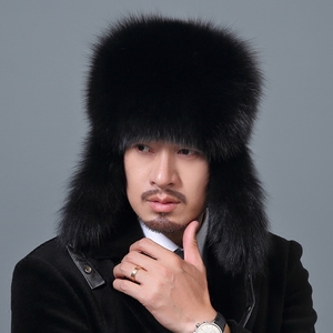 雷锋帽男冬季中老年真皮护耳东北加厚保暖户外男士狐狸毛皮草帽子