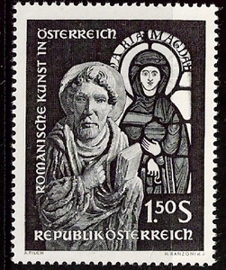 奥地利1964年发行罗马艺术邮票教堂雕塑窗玻璃画雕刻版1全