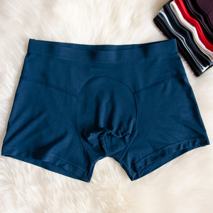 日本夏季透气吸汗舒适中腰u凸平角裤简约兰精莫代尔男内裤底