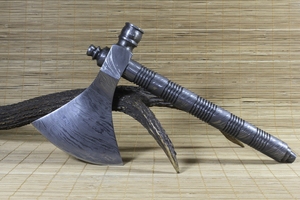 进口大马士革手工锻打花纹钢斧头,斧子 手柄整体花纹钢