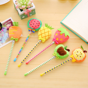 韩国文具 可爱水果毛球中性笔 圆珠笔毛绒蓬蓬笔创意水笔学生用品