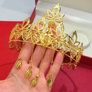 中式金色奢华流苏皇冠公主王冠新娘头饰品结婚纱配饰仿真黄金首饰