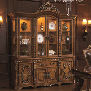 美式实木雕花酒柜 欧式四门玻璃酒柜 美式欧式古典碗碟柜 餐边柜