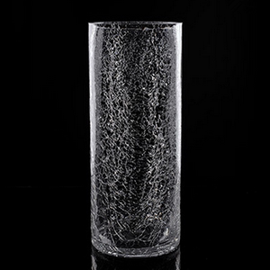包邮 大号透明玻璃插花瓶 富贵竹水培花器 碎冰花直圆筒裂纹花器