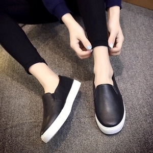 韩版新款女鞋平跟厚底帆布鞋一脚蹬低帮休闲学生鞋皮鞋单鞋白黑色