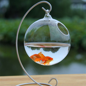 厂家直销创意悬挂式玻璃花瓶鱼缸 透明球形玻璃手工鱼缸