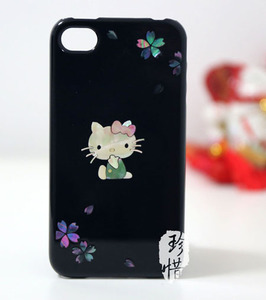 日本正品phone4/4s螺钿手机套 纯手工贝壳樱花hello kitty4手机壳