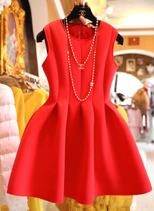 韩国代购新款2015春装红裙德芙广告汤唯同款 蓬蓬裙