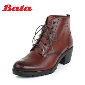 专区Bata/拔佳牛皮冬高跟马丁靴英伦女短靴子气垫潮靴AXN