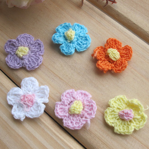 毛线编织花 布贴小花 手工钩针花朵 约2.5cm 9色选