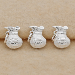 s925纯银 时尚diy配件小福袋吊坠红绳挂件饰品热卖