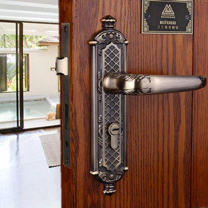 双山五金贝尔维帝铜锁美欧式纯铜全铜黑色卧室室内门仿古房门锁