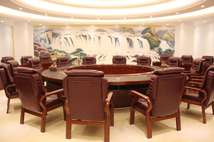 会议桌家具圆形双层实木皮会客桌现代中式办公桌弧形组合油漆商务