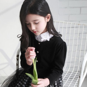 2019春新款韩国韩版童装女童纯色气质毛衣儿童长袖开衫中大童亲子