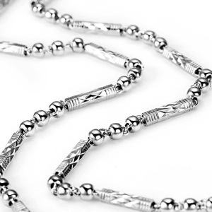 霸气男士项链pt950铂金六角车花筒佛珠链 加长加粗定制18k白金链