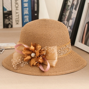 花朵草帽子 女夏天韩版沙滩帽防晒遮阳帽百搭海边太阳帽女士出游