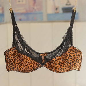 c482 豹纹蕾丝超薄文胸有钢圈全罩杯内衣 75c75d80c80d