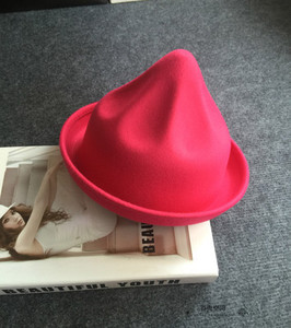 帽子女秋冬韩版圆锥帽英伦锥形小圆礼帽毛呢盆帽男女卷边尖尖帽潮