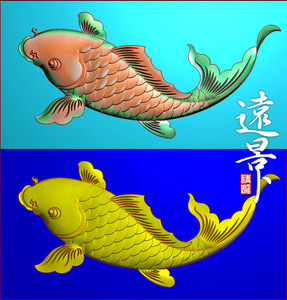 远景精雕 单个鲤鱼带线1 精雕图 雕刻图 灰度图 jdp浮雕图