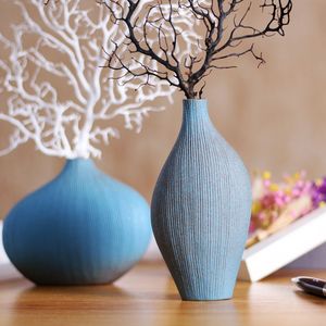 【山树】蓝色花器 陶瓷扇形花瓶 做旧现代简约花园装饰桌面装饰