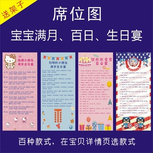 宝宝百日宴席位表图卡生日满月酒迎宾海报 指引牌kt板宾客座次表