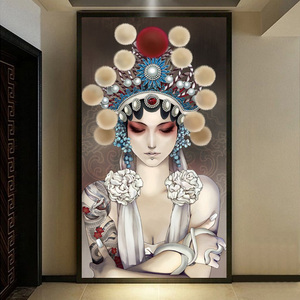 京剧花旦人物脸谱壁纸装饰画中式酒店饭店餐厅墙画中国风客厅壁画