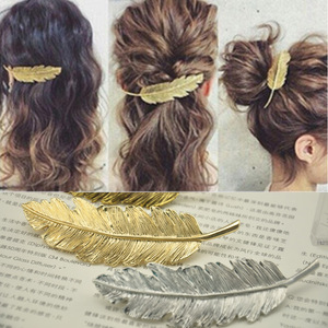 欧美流行 发饰头饰品复古合金羽毛叶子弹簧夹 发夹刘海夹边夹
