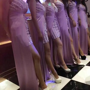 2018新款女深v领晚礼服夜总会ktv小姐性感高开叉桑拿技师长裙礼服