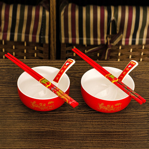 婚庆套碗结婚碗筷对碗红碗喜碗碗筷套装婚庆用品枣儿茶早茶对碗