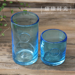 {康康时光} H2O蓝色透明玻璃杯 冷水杯茶杯果汁杯饮料杯