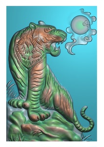 精雕图 灰度图 浮雕图 牙雕玉雕  46牌上山虎无框 山中之王 威猛